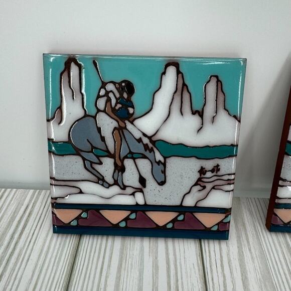 Ceramic glazed tiles southwestern desert horse rider art wall 4x4 made in Italy - Picture 3 of 10